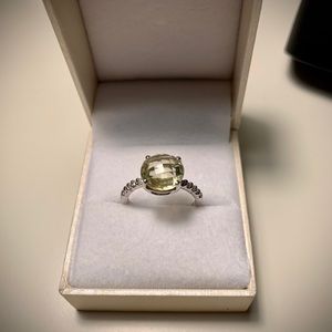 Lime Citrine and Diamond Ring - size 7